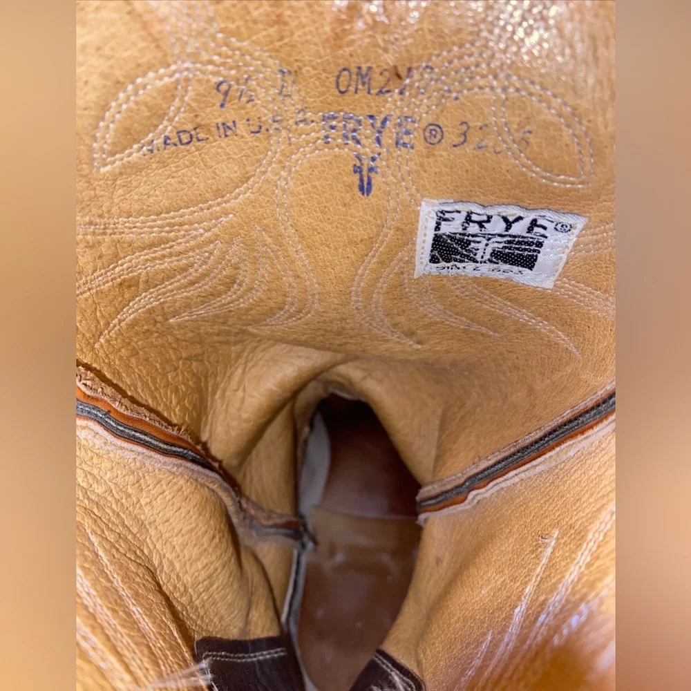 Frye Vintage Brown Leather Cowboy Boots Men’s 9.5 D USA - Picture 12 of 12